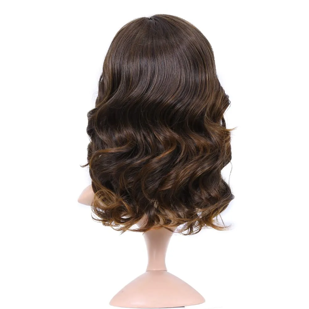 Lady Miranda Loose Wave Lace Part Wig Mixed Brown Nature Curly Synthetic Heat Resistant Weave Full Wigs for Women