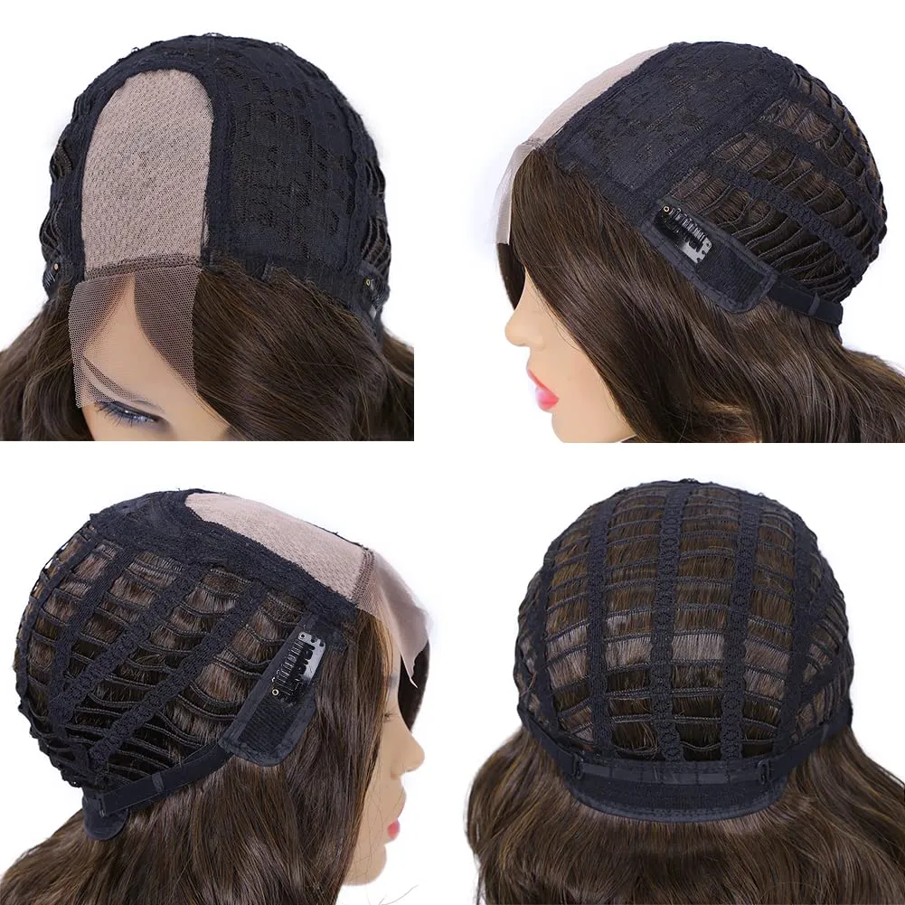 Lady Miranda Loose Wave Lace Part Wig Mixed Brown Nature Curly Synthetic Heat Resistant Weave Full Wigs for Women