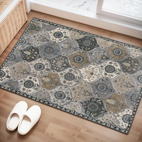 Lahome Moroccan Trellis Area Rug, 2x3 Entryway Rug Non-Slip Washable Indoor Door Mat, Small Oriental Accent Throw Carpet for Bedroom Kitchen Entry Bathroom, Grey