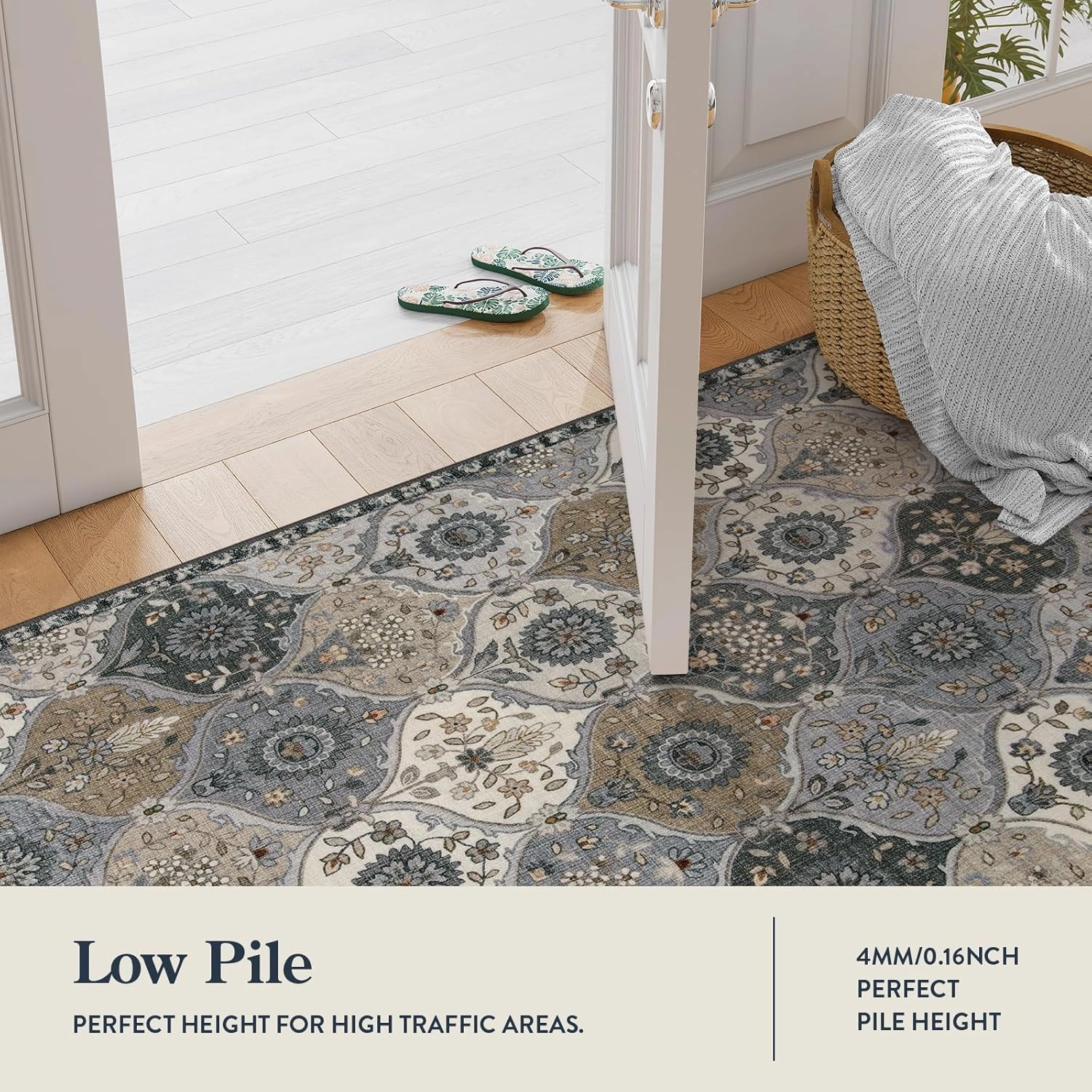 Lahome Moroccan Trellis Area Rug, 2x3 Entryway Rug Non-Slip Washable Indoor Door Mat, Small Oriental Accent Throw Carpet for Bedroom Kitchen Entry Bathroom, Grey