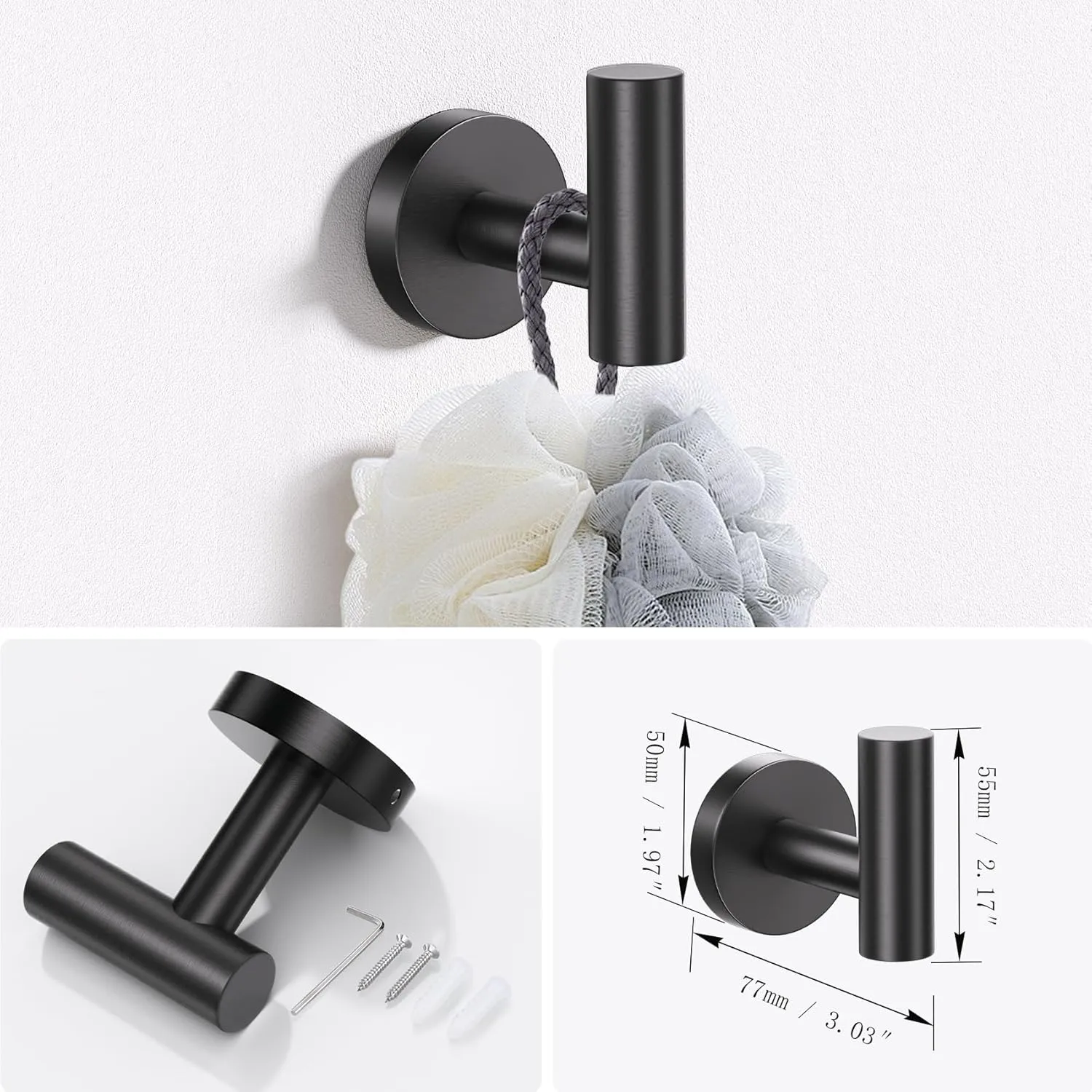Lairuier Bathroom Hardware Set, 4-Piece Towel Bar Set Include Toilet Paper Holder,Towel Ring and 2 Towel Hooks Stainless Steel Wall Mounted Bathroom Hardware Accessories Set (Matte Black)