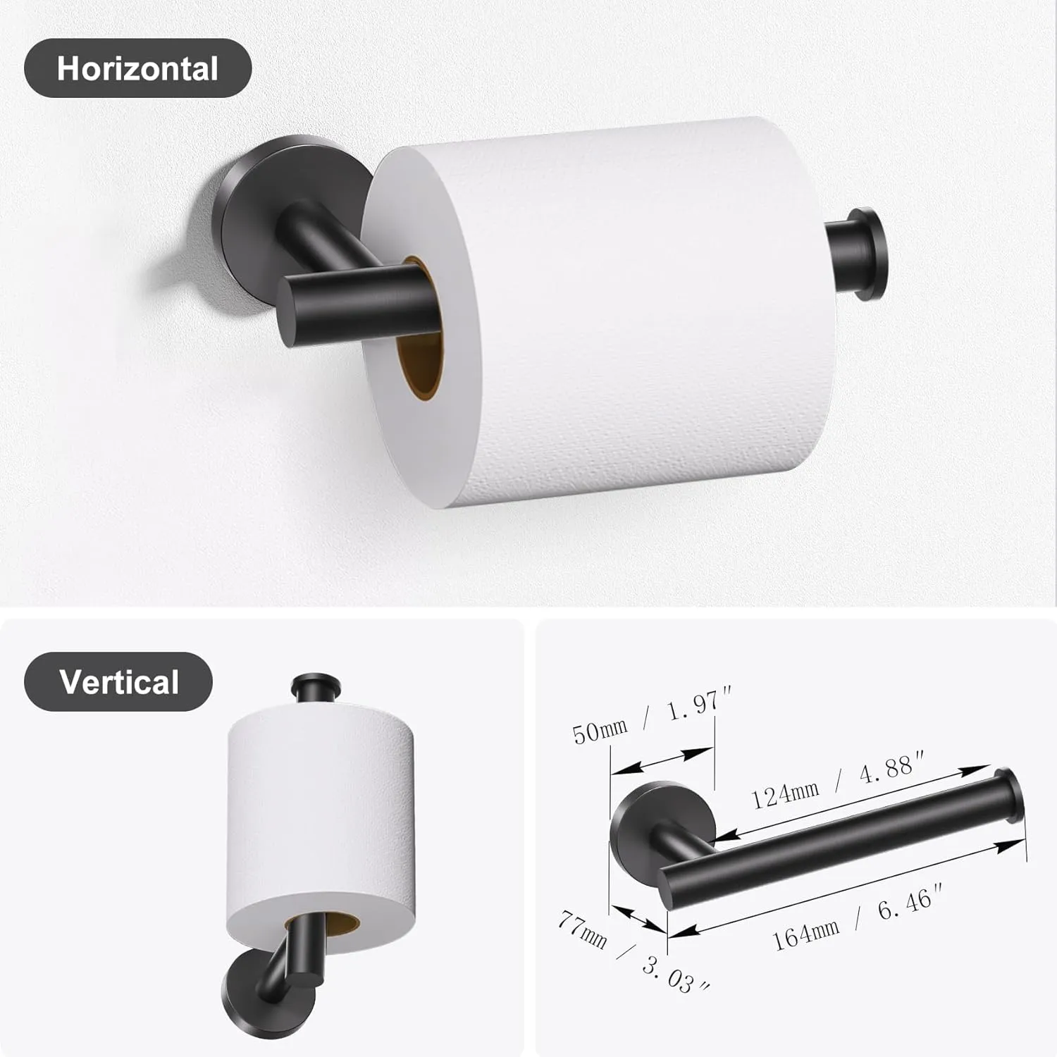 Lairuier Bathroom Hardware Set, 4-Piece Towel Bar Set Include Toilet Paper Holder,Towel Ring and 2 Towel Hooks Stainless Steel Wall Mounted Bathroom Hardware Accessories Set (Matte Black)