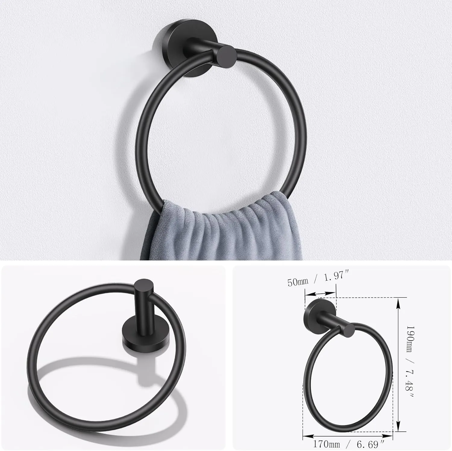 Lairuier Bathroom Hardware Set, 4-Piece Towel Bar Set Include Toilet Paper Holder,Towel Ring and 2 Towel Hooks Stainless Steel Wall Mounted Bathroom Hardware Accessories Set (Matte Black)