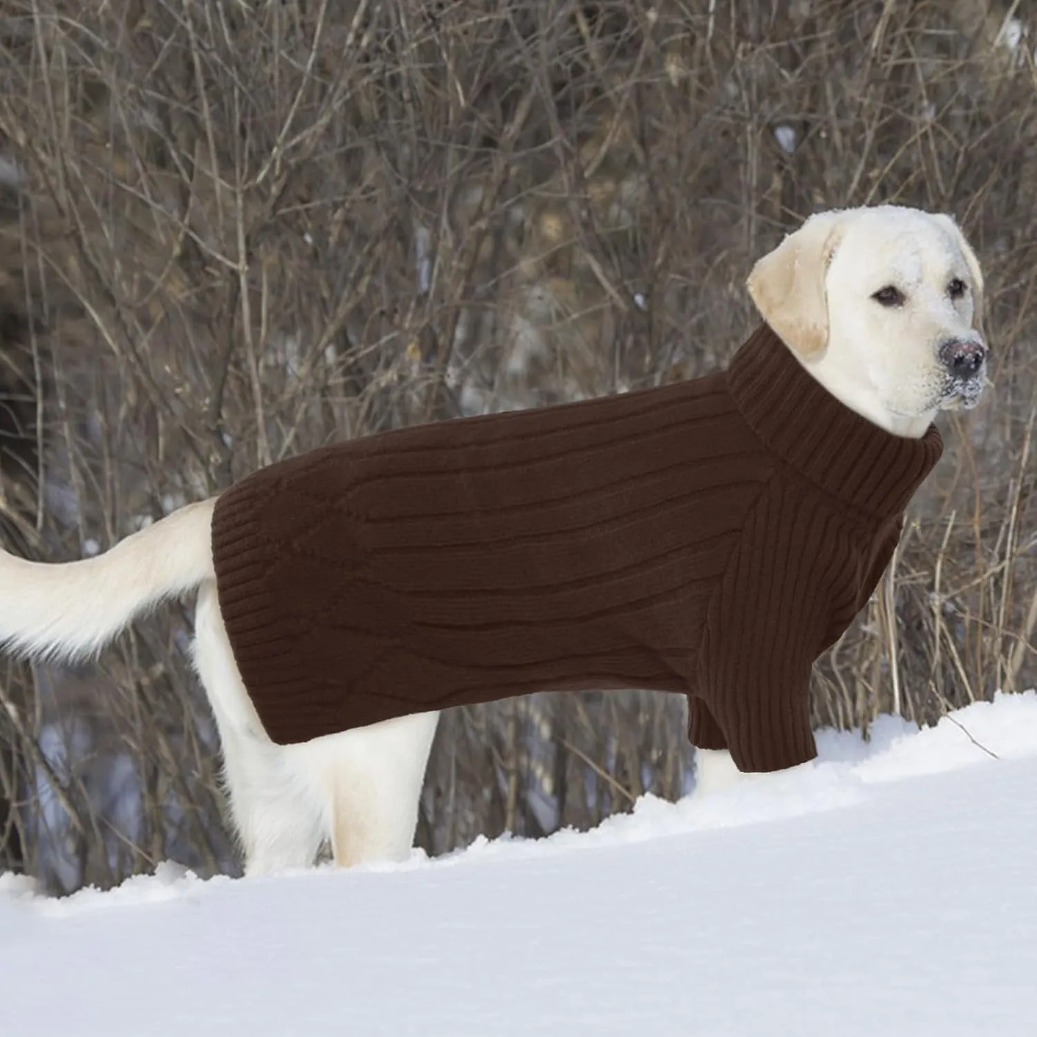 Large Breed Dog Sweater, Warm Winter Fall Turtleneck Knitwear for Girls Boys, Christmas Pet Sweatshirt Clothes Outfit for Great Dane, Doberman (Brown XXXXL)