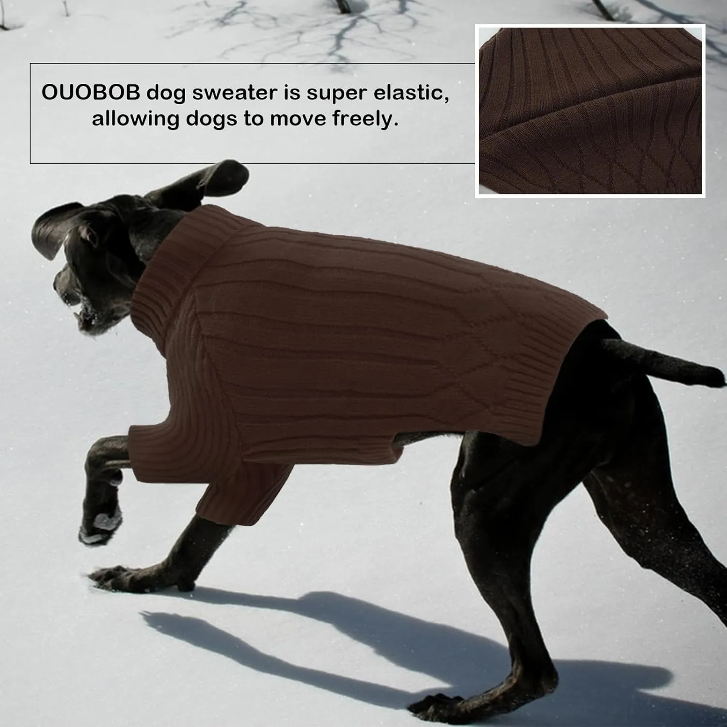 Large Breed Dog Sweater, Warm Winter Fall Turtleneck Knitwear for Girls Boys, Christmas Pet Sweatshirt Clothes Outfit for Great Dane, Doberman (Brown XXXXL)