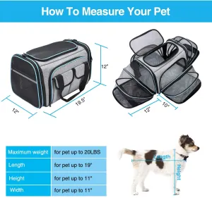 Large Soft Sided Pet Travel TSA Carrier  with Removable Fleece Pad and Pockets for Cats Dogs