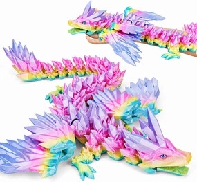 Large 3D Printed Dragon with Wings - 18 inch Articulated Crystal 3D Dragon Toys, Big 3D Printed Animals ADHD Fidget Toy Gifts for Desk Decor, Perfect Desk Pet for Animal Collectors