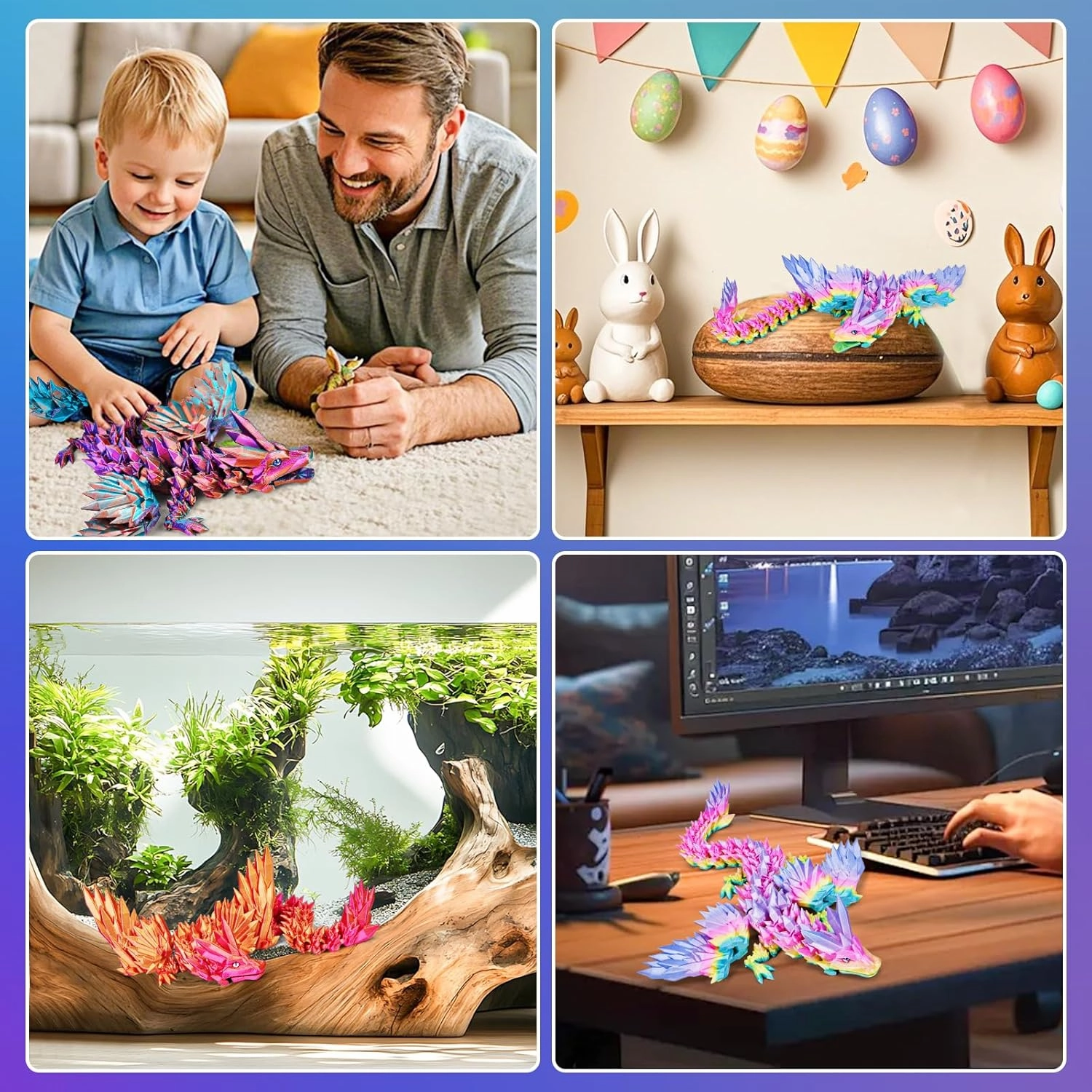 Large 3D Printed Dragon with Wings - 18 inch Articulated Crystal 3D Dragon Toys, Big 3D Printed Animals ADHD Fidget Toy Gifts for Desk Decor, Perfect Desk Pet for Animal Collectors
