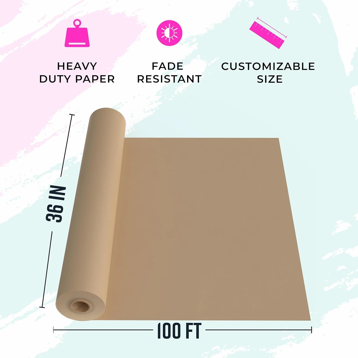 Large Brown Kraft Paper Roll - 36" x 1200" (100 ft) - Made in USA - Ideal for Gift Wrapping, Packing, Moving, Postal, Shipping, Parcel, Wall Art, Crafts, Bulletin Boards, Floor Cover or Table Runner