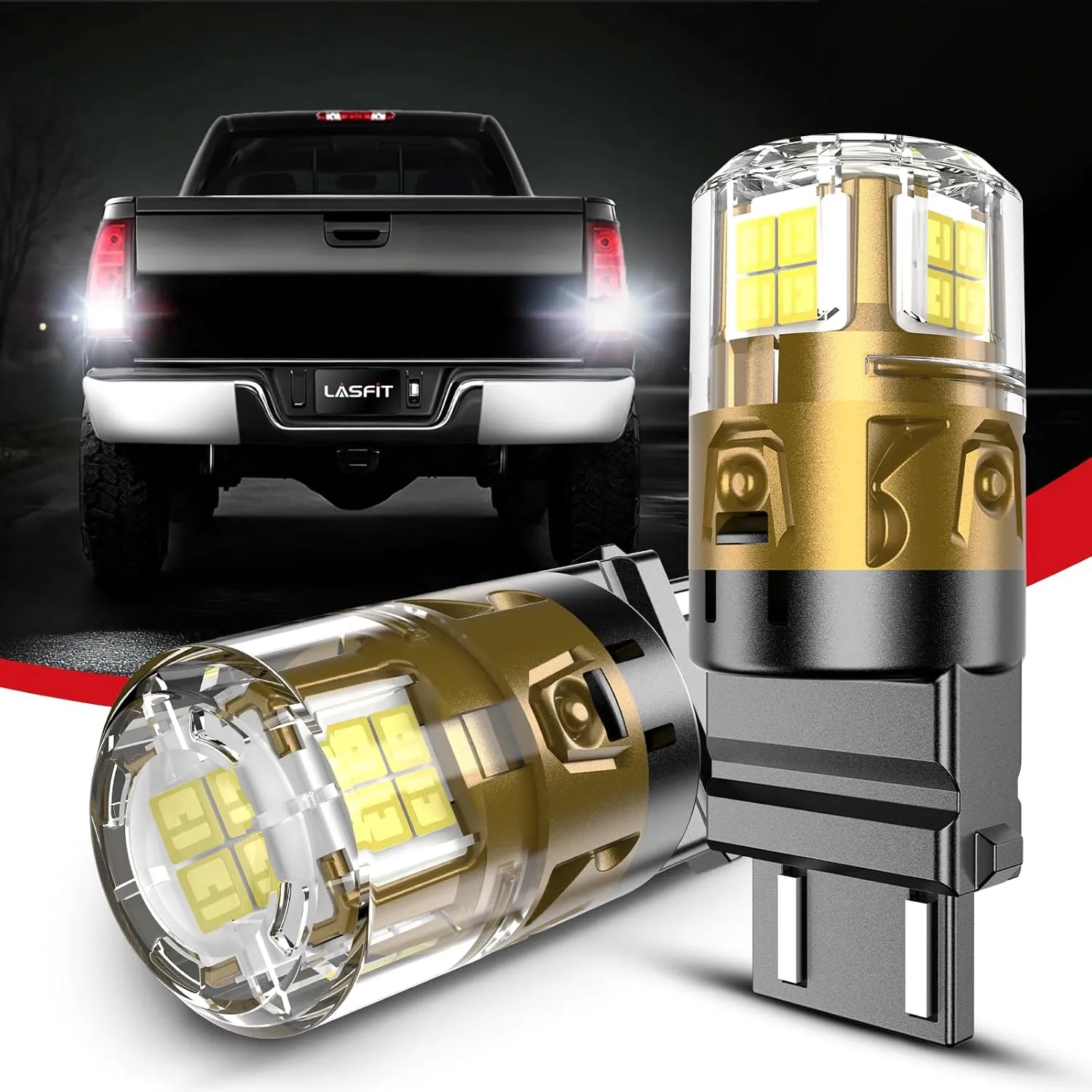 LASFIT L2 3157 3156 LED Reverse Lights Upgraded Bright 6000K Xenon White, 3056 3057 3047 4114 4157 4057 LED Bulbs Automotive Backup, Replacement Lamp Fit for 2007-2014 GMC Sierra 1500 2500 3500, 2pcs