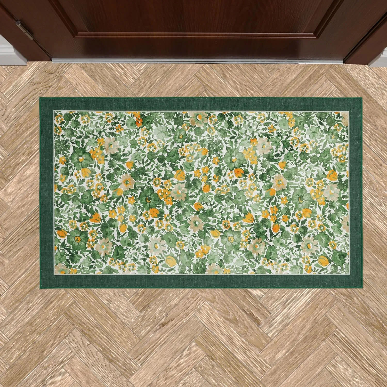 Laura Ashley Green Lovestone Floral Machine Washable & Slip Resistant 26" x 45" Accent Rug