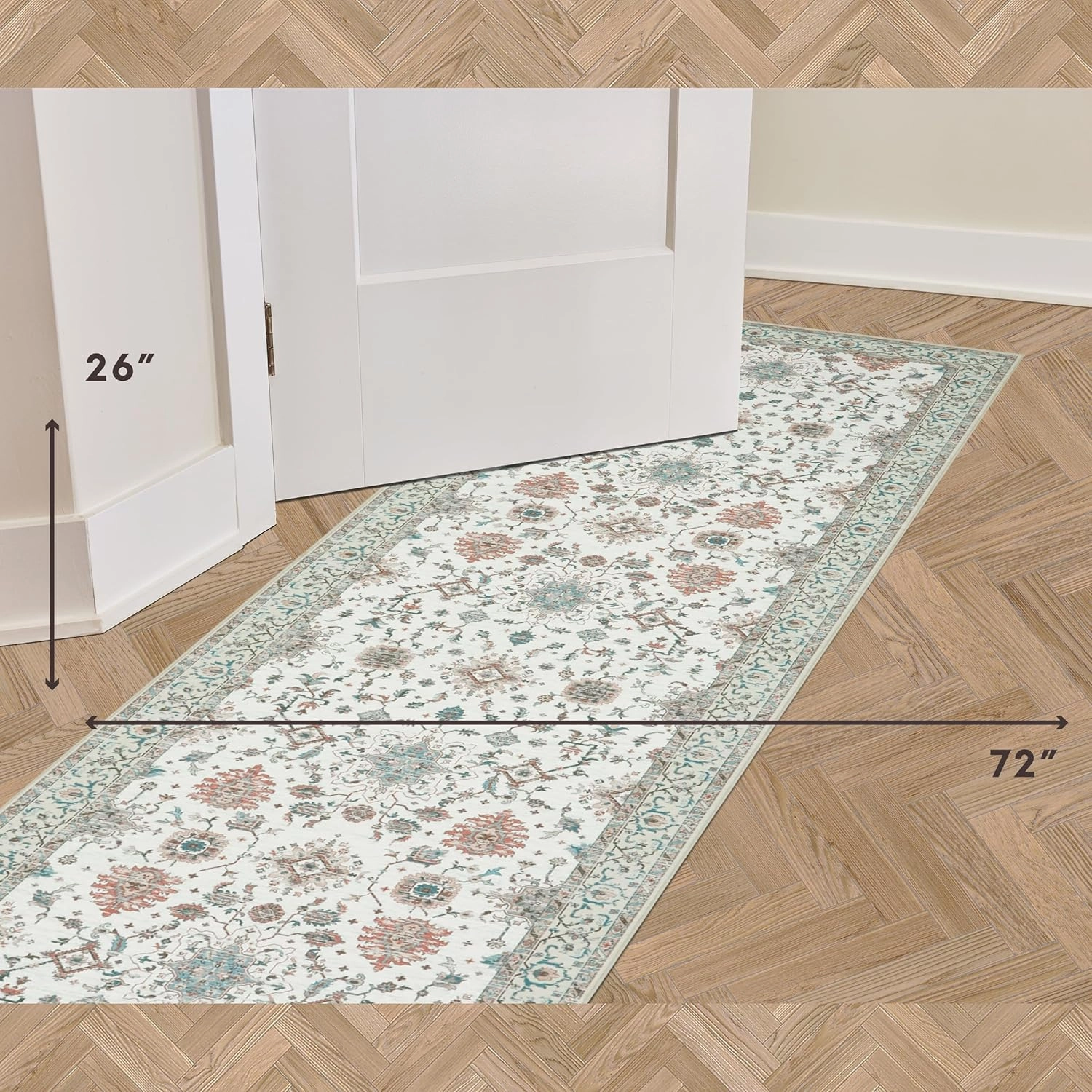 Laura Ashley Beige Aure Floral Machine Washable & Slip Resistant 26" x 72" Runner Rug