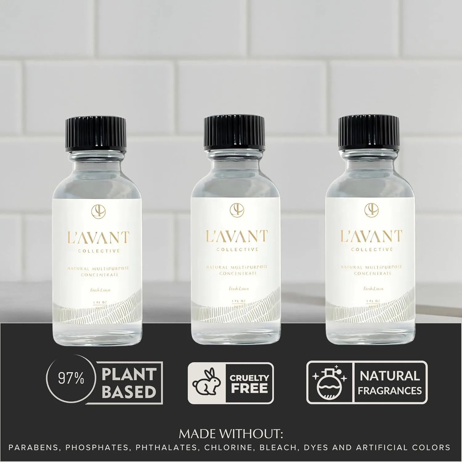 L’AVANT Collective All Purpose Cleaner 3 Pack Refill – Natural Cleaning Spray for Kitchens, Counters, and Bathrooms – Vegan, Organic, Plant-Based Multipurpose Surface Cleaner with Fresh Linen Scent