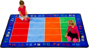 Learning Carpets ABC Squares, 101"x70", CPR455, Kids Classroom, Preschool and Daycare Rug with Alphabet Sitting Markers, Baby Playroom Décor