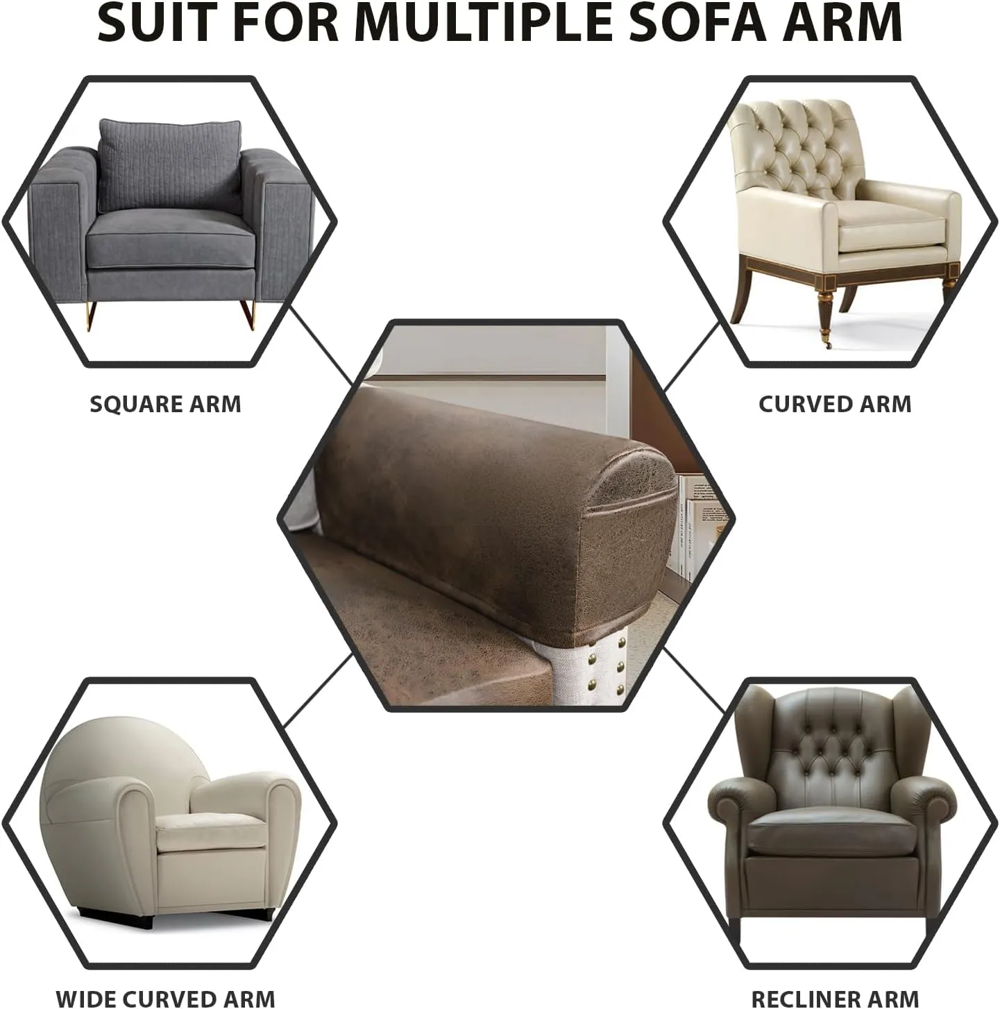 Leather Look Couch Arm Covers Set of 2 Armrest Covers for Sofa Chair Arm Protectors Stretch Armchair Slipcovers with Pockets Washable Spandex Fabric (Medium, Brown)