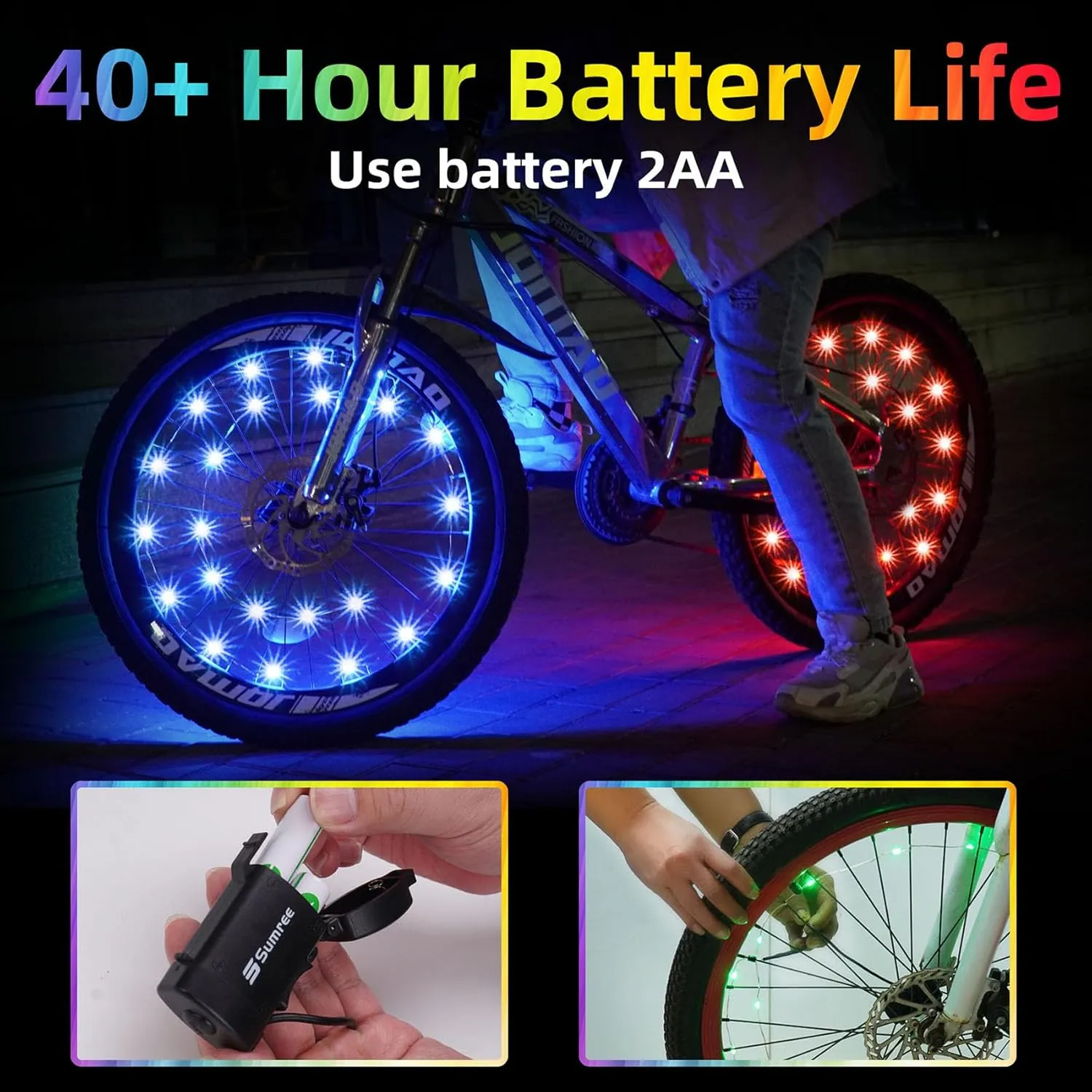 LED Bike Wheel Lights,2-Tire Pack Bicycle Spoke Light with Batteries Included.Unparalleled Durability and Visibility.LED Safety Strip Light, Bike Accessories for Kids, Boys, Girls, Adult