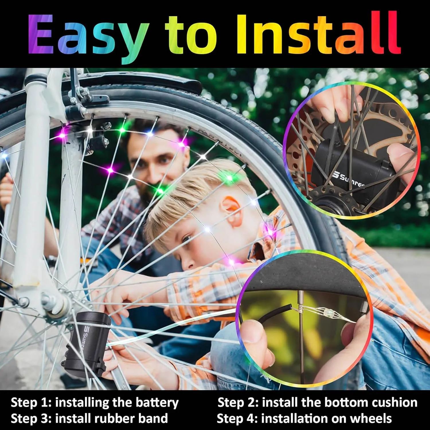 LED Bike Wheel Lights,2-Tire Pack Bicycle Spoke Light with Batteries Included.Unparalleled Durability and Visibility.LED Safety Strip Light, Bike Accessories for Kids, Boys, Girls, Adult