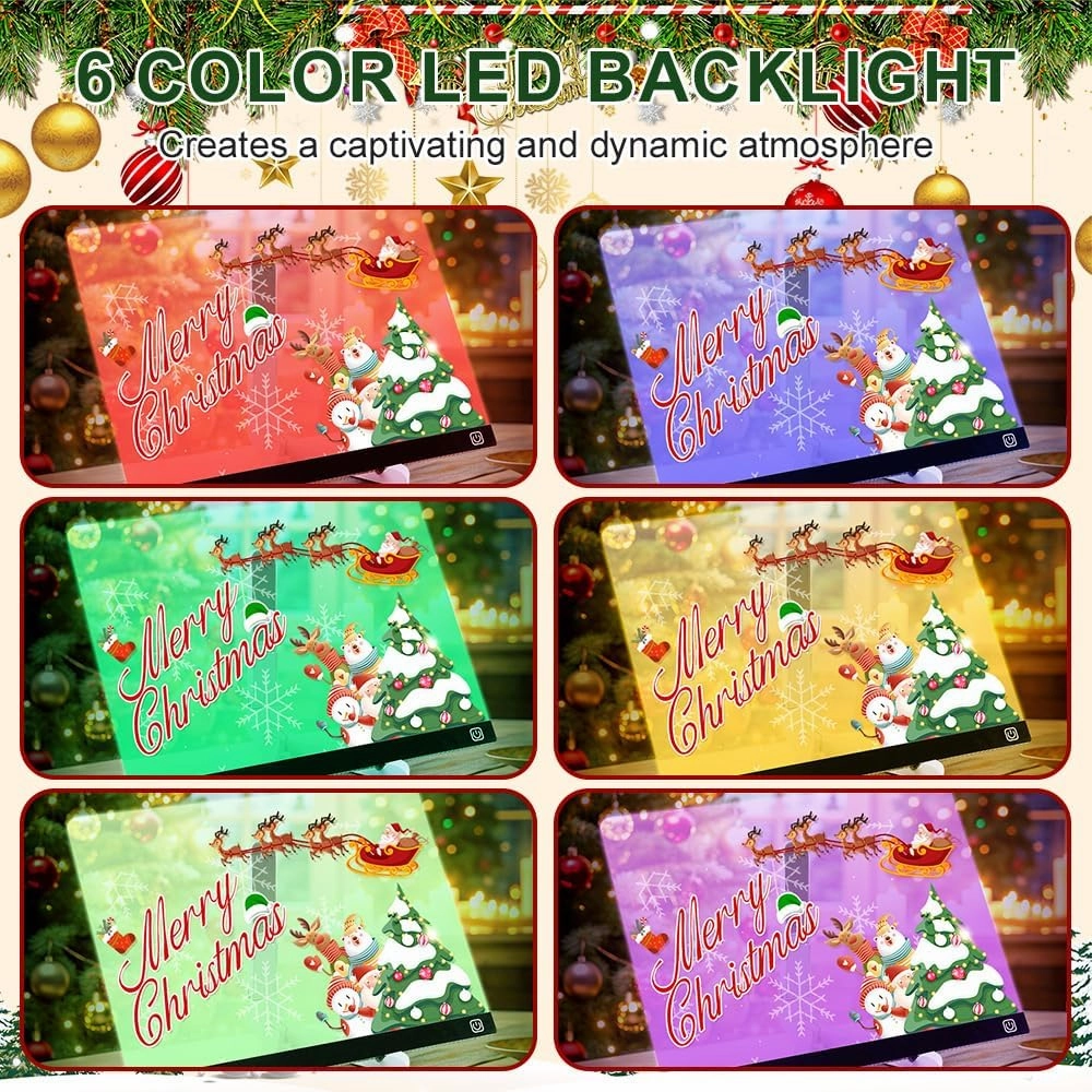 LED Note Board with 6 Colors, Light Up Acrylic Message Board, Large Led Drawing Board, Illuminated Acrylic Notepad with Adjustable Stand and 7 Pens (13.7" × 10")