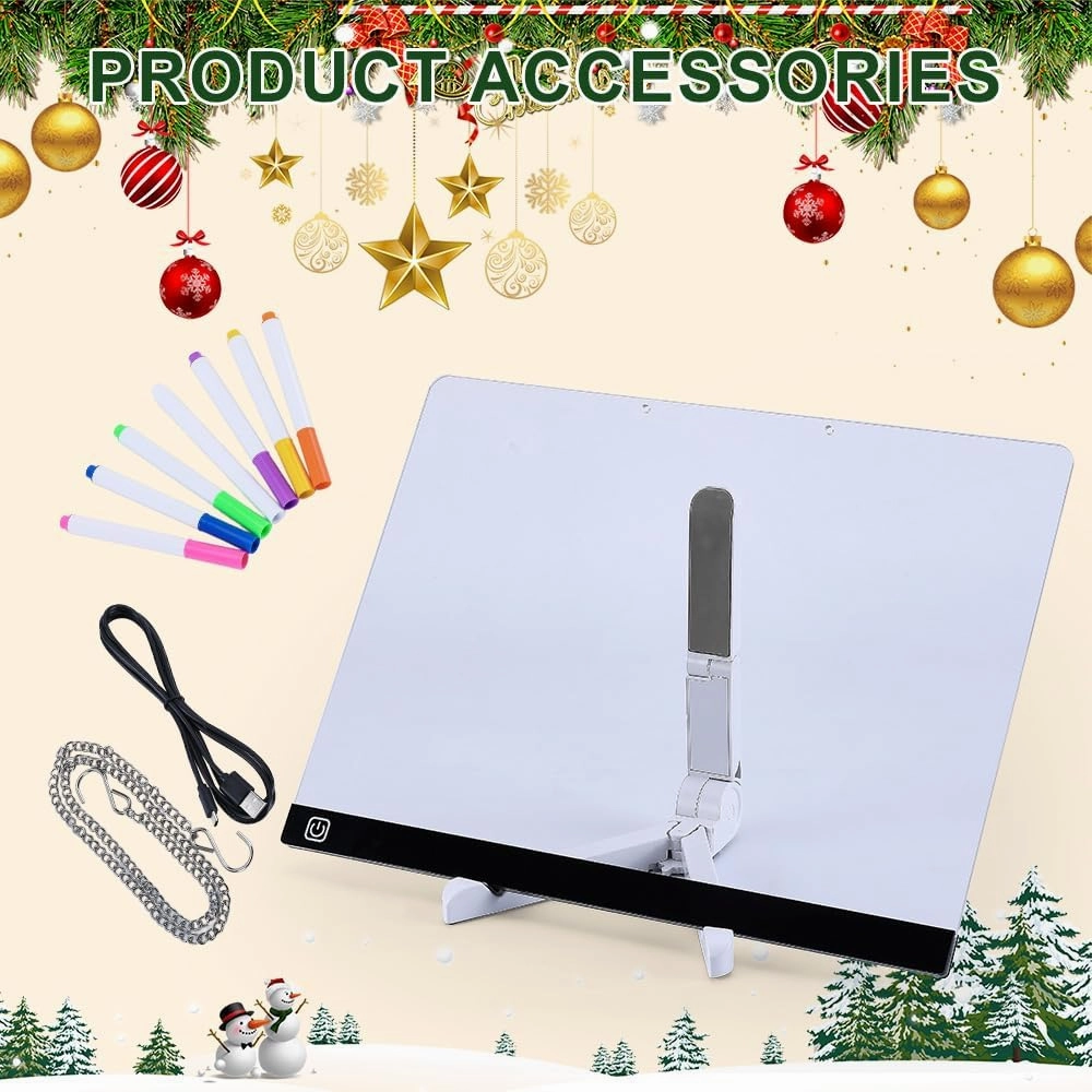 LED Note Board with 6 Colors, Light Up Acrylic Message Board, Large Led Drawing Board, Illuminated Acrylic Notepad with Adjustable Stand and 7 Pens (13.7" × 10")