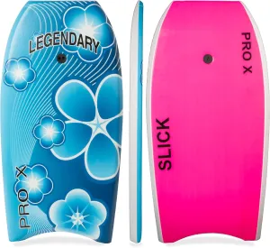 Legendary Pro X Bodyboard for Beach with Hard Slick Bottom, Boogie Boards for Kids & Adults, Heat Sealed with EPS Core, Leash
