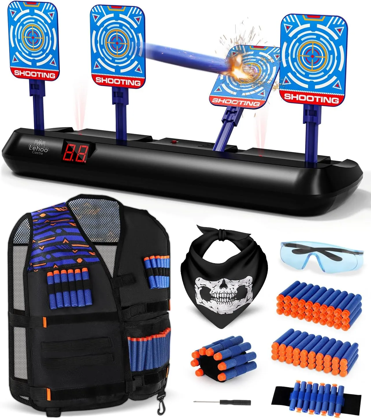 Lehoo Castle Shooting Targets for Nerf Guns, Nerf Targets for Shooting Practice, Nerf Vest, Electronics Shooting Games for Kids, Gift for 3-13 Year Old Boys Girls
