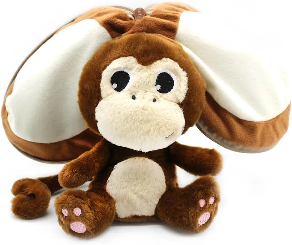 LES DÉGLINGOS Flipetz Coconet The Monkey Plushie - Reversible Coconut to Monkey 2-in-1 Soft Toy - 7.5 Inch Kids Transforming Plush Toy Cute, Collectible, Durable, Stuffed Animal Gift for All Ages