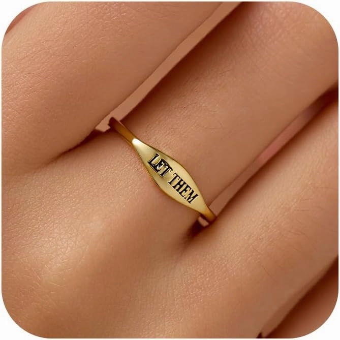 LET Them Ring for Women,Self Worth Motivation Ring for Men, 925 Real Silver Simple Carve Ring To Best Friends Inspirational Friendship 14K Plated Gold Band Ring Jewelry Gift for Christmas
