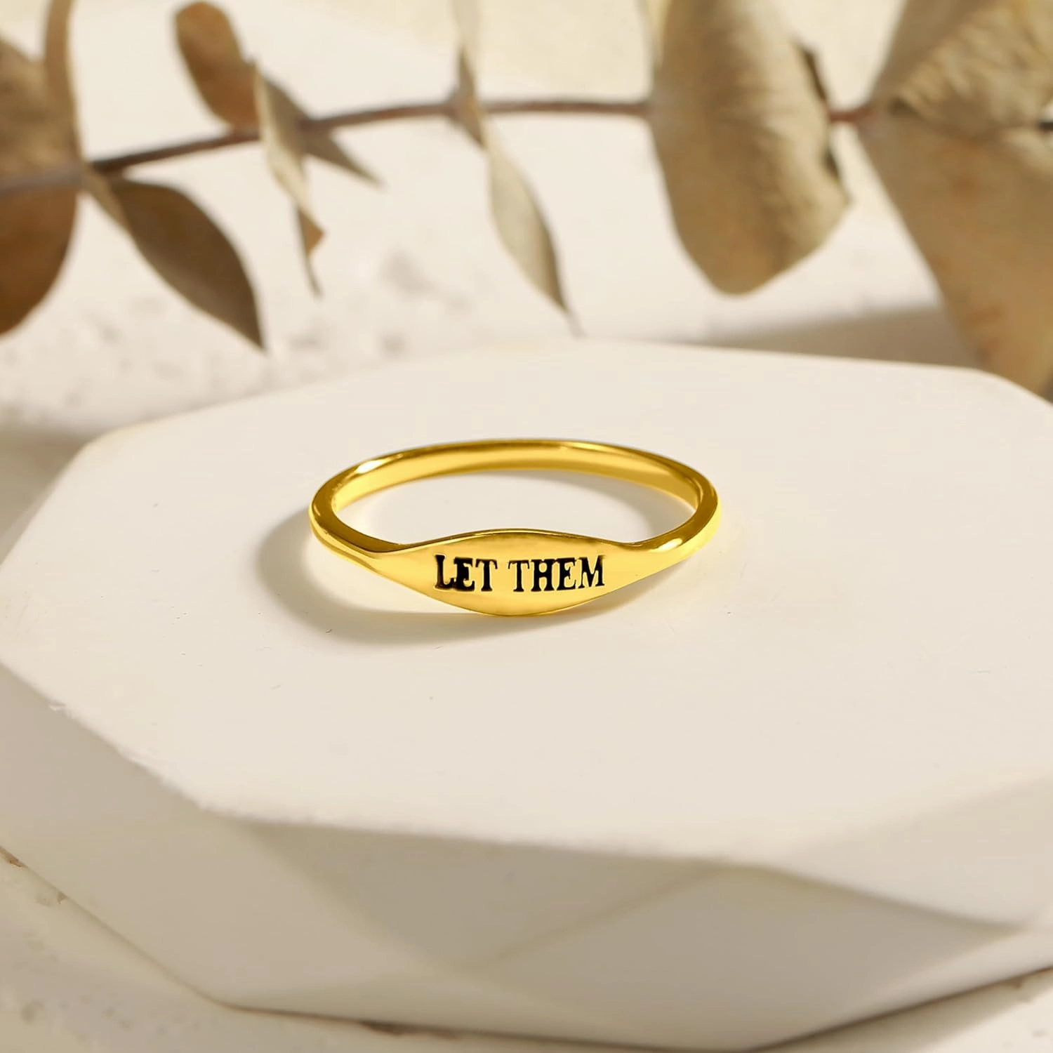 LET Them Ring for Women,Self Worth Motivation Ring for Men, 925 Real Silver Simple Carve Ring To Best Friends Inspirational Friendship 14K Plated Gold Band Ring Jewelry Gift for Christmas