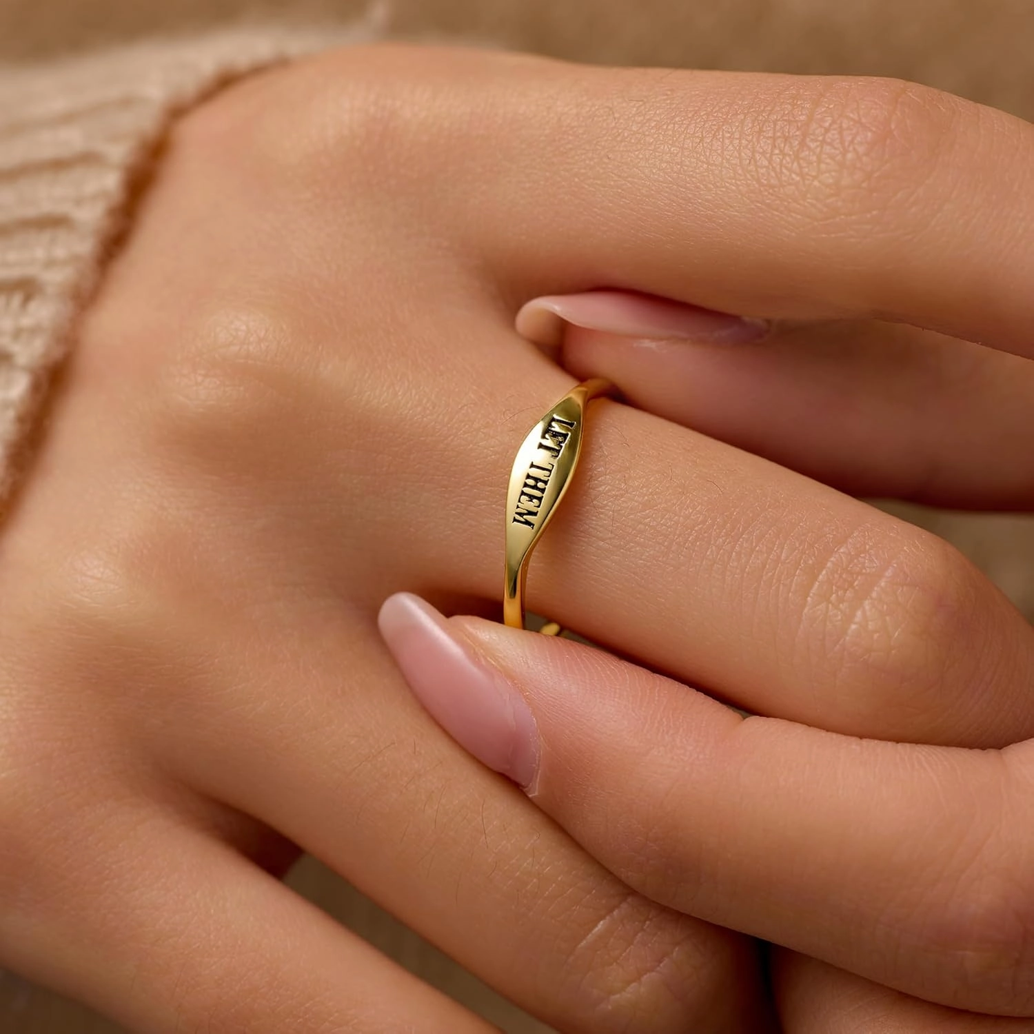 LET Them Ring for Women,Self Worth Motivation Ring for Men, 925 Real Silver Simple Carve Ring To Best Friends Inspirational Friendship 14K Plated Gold Band Ring Jewelry Gift for Christmas