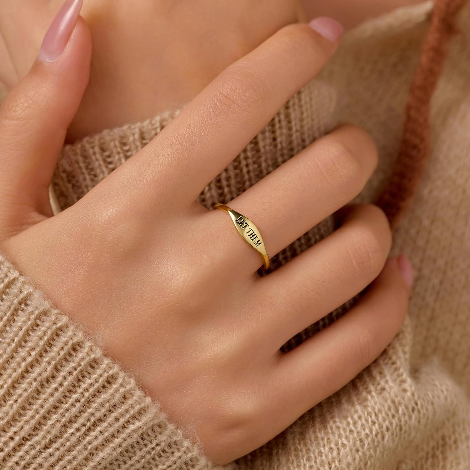 LET Them Ring for Women,Self Worth Motivation Ring for Men, 925 Real Silver Simple Carve Ring To Best Friends Inspirational Friendship 14K Plated Gold Band Ring Jewelry Gift for Christmas