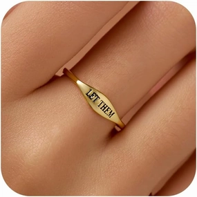 LET Them Ring for Women,Self Worth Motivation Ring for Men, 925 Real Silver Simple Carve Ring To Best Friends Inspirational Friendship 14K Plated Gold Band Ring Jewelry Gift for Christmas