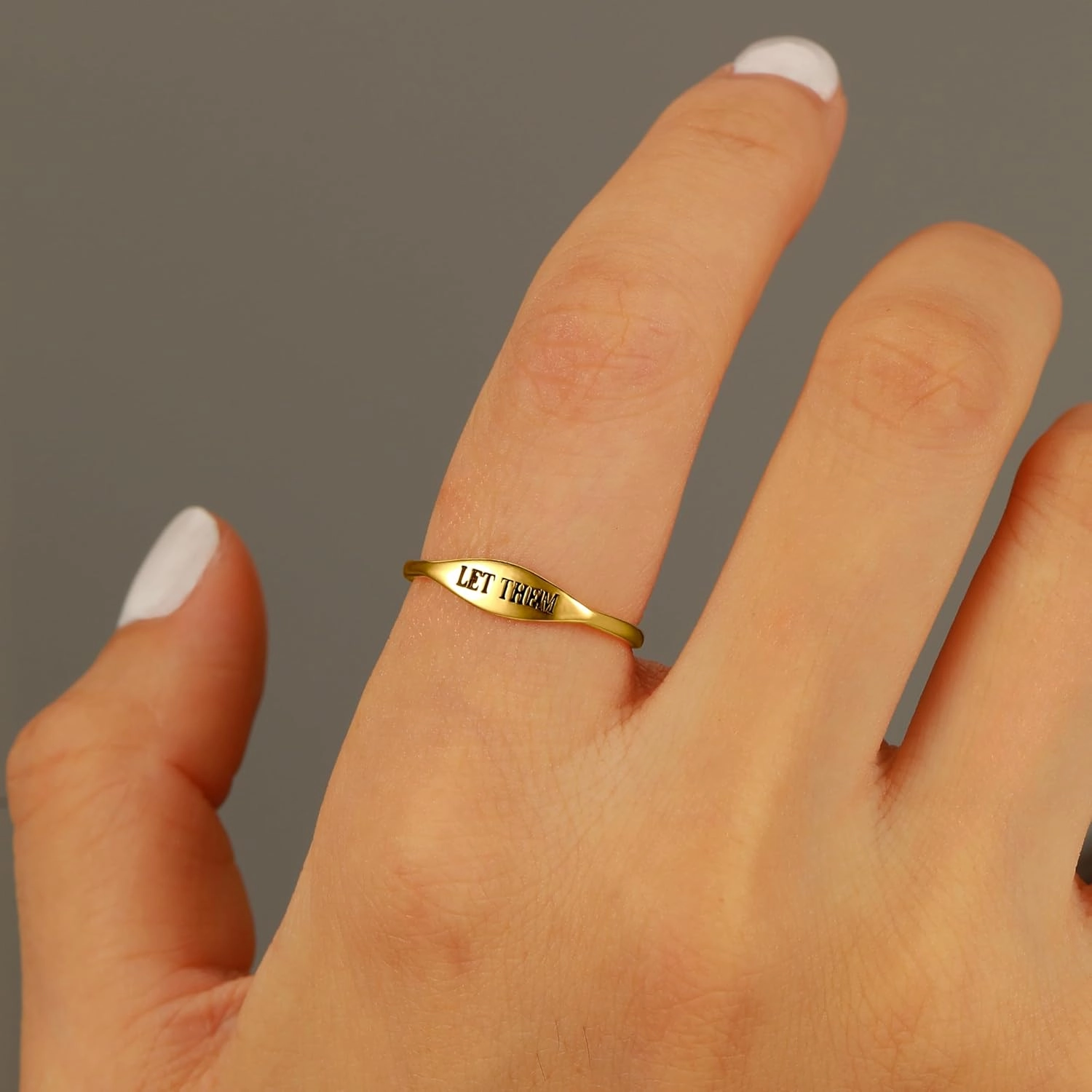 LET Them Ring for Women,Self Worth Motivation Ring for Men, 925 Real Silver Simple Carve Ring To Best Friends Inspirational Friendship 14K Plated Gold Band Ring Jewelry Gift for Christmas