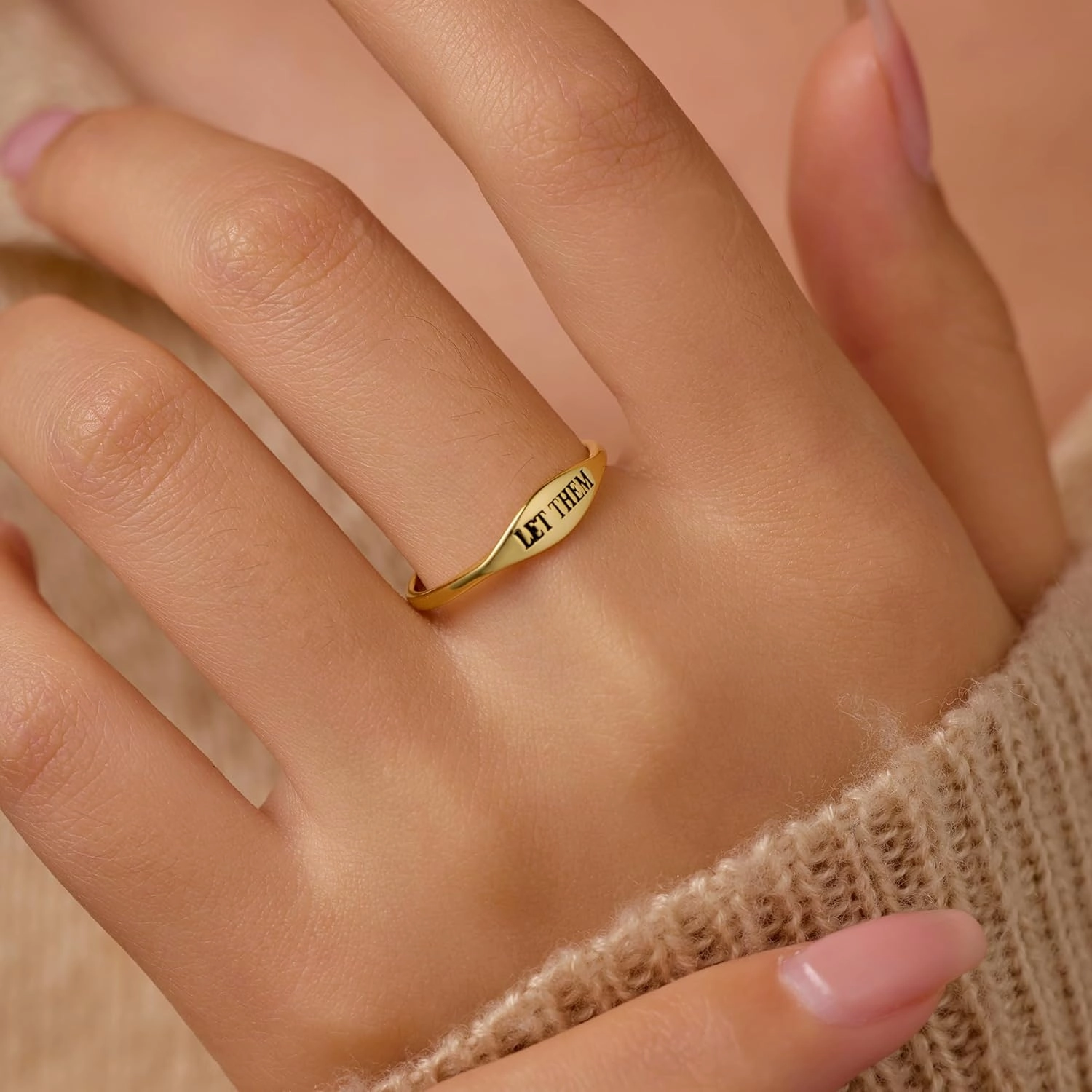 LET Them Ring for Women,Self Worth Motivation Ring for Men, 925 Real Silver Simple Carve Ring To Best Friends Inspirational Friendship 14K Plated Gold Band Ring Jewelry Gift for Christmas