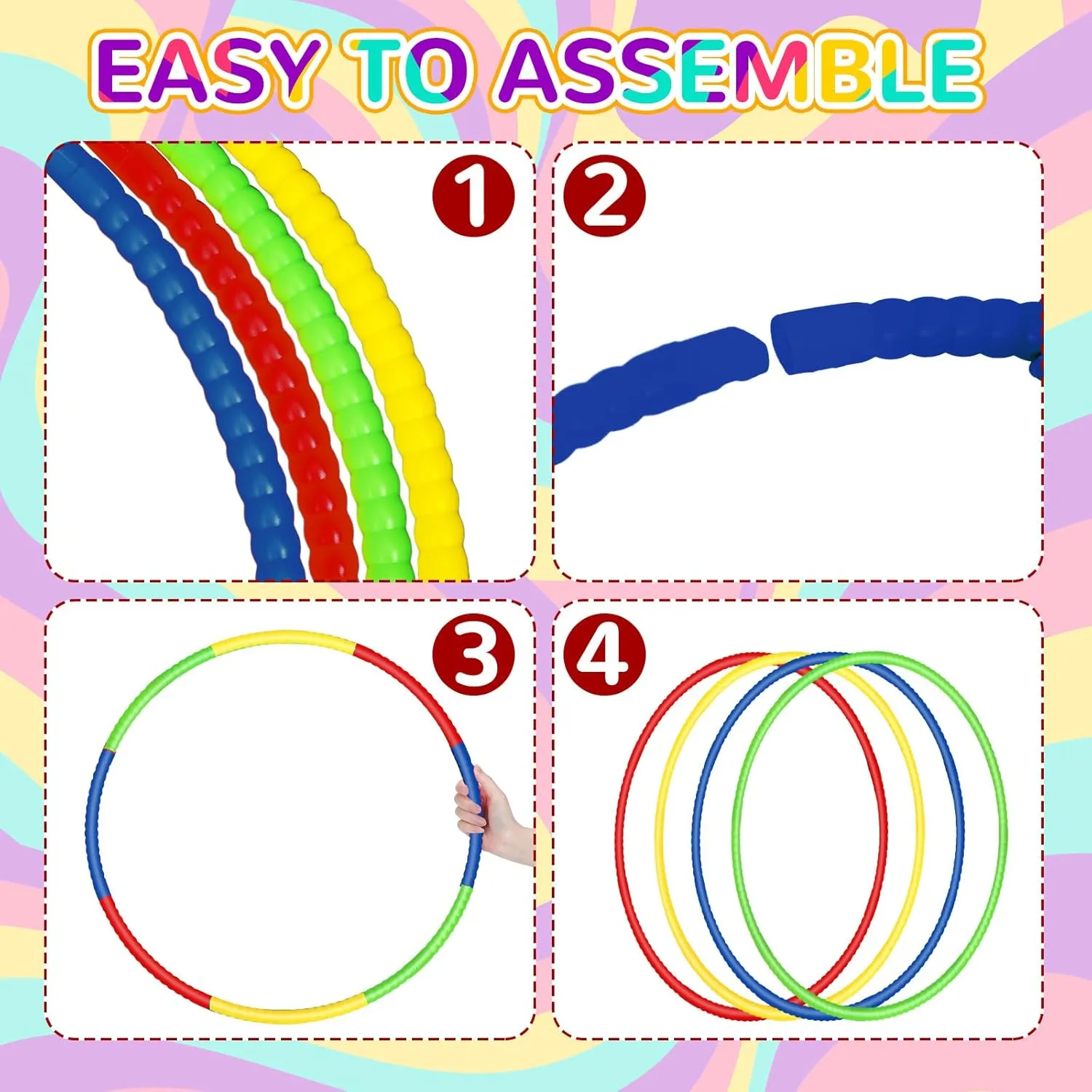 Libima 16 Pcs Toy Color Hoop for Kids, Detachable Adjustable Light Weight Plastic Colored Hoops Toy Circles for Party Games, Dance, Dog Agility