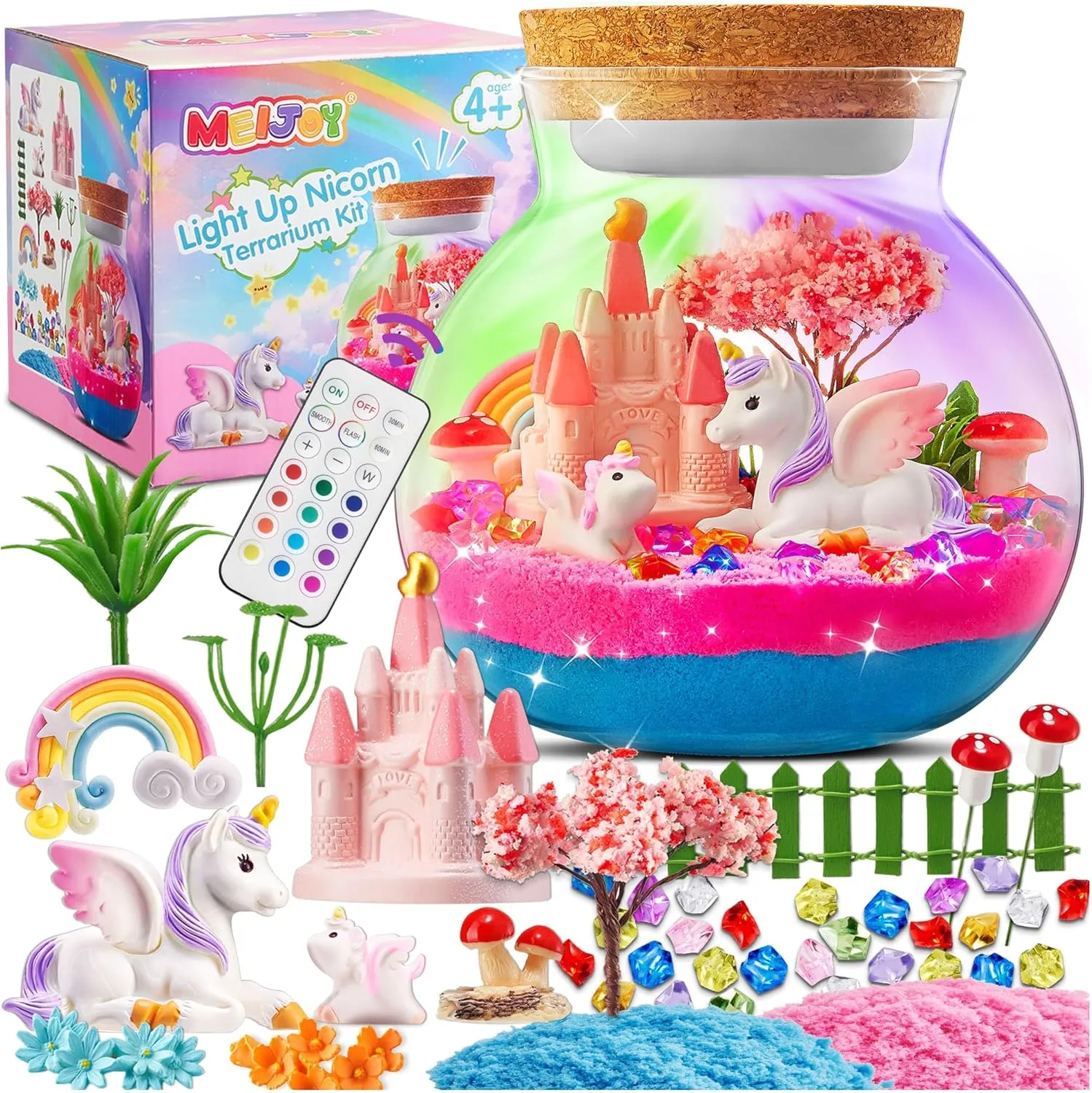 Light-Up Unicorn Terrarium Kit for Kids: LED Night Light Up & Remote Birthday Gifts for Girl Ages 4 5 6 7 8-12 Year Old Unicorn Toys for Girls Age 4-6 - Arts and Crafts
