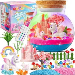 Light-Up Unicorn Terrarium Kit for Kids: LED Night Light Up & Remote Birthday Gifts for Girl Ages 4 5 6 7 8-12 Year Old Unicorn Toys for Girls Age 4-6 - Arts and Crafts