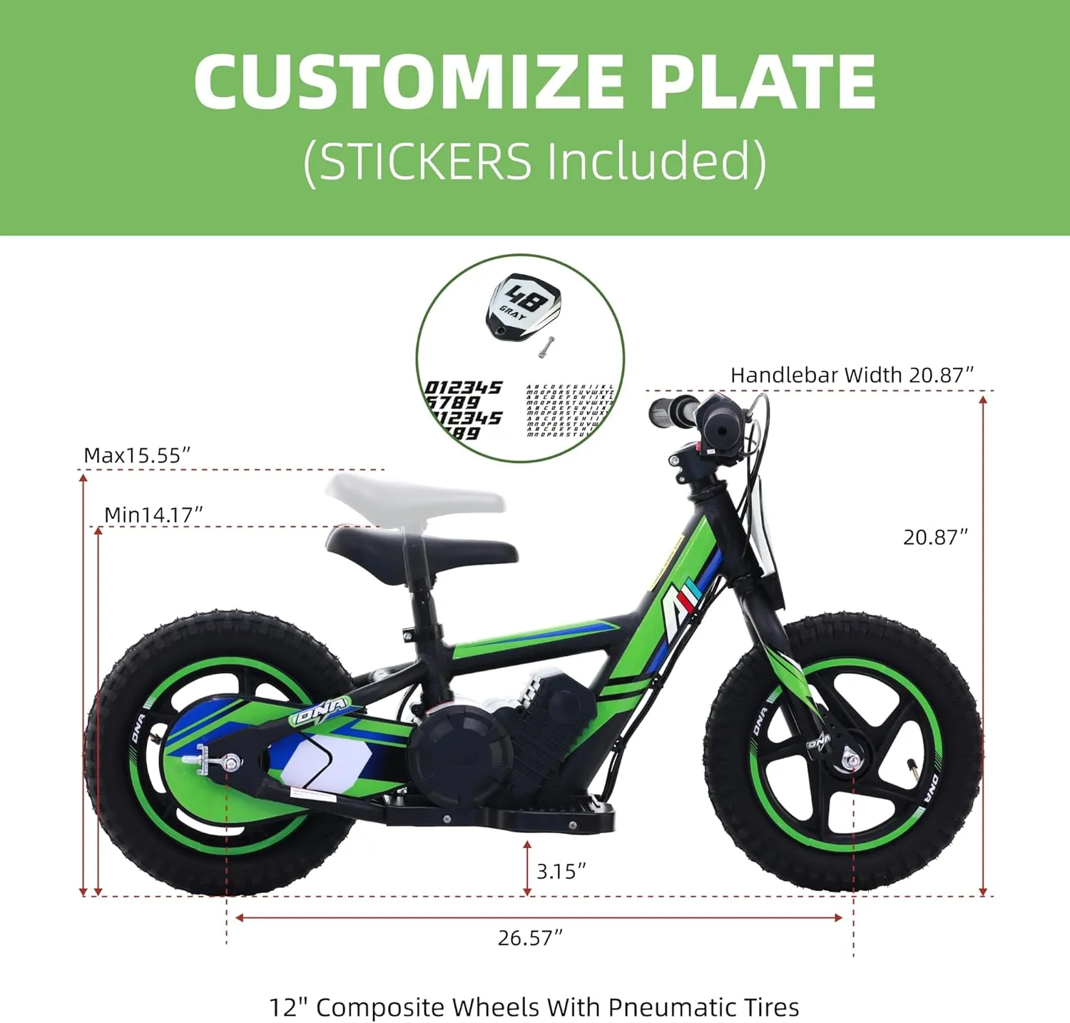 Lightweight Electric Dirt Bike for Kids, 170/340W Electric Motorcycle Up to 10/12MPH, 24V Detachable Battery, Hand-Operated Dual Brakes Electric Balance Bike for Ages 3-6/5-12