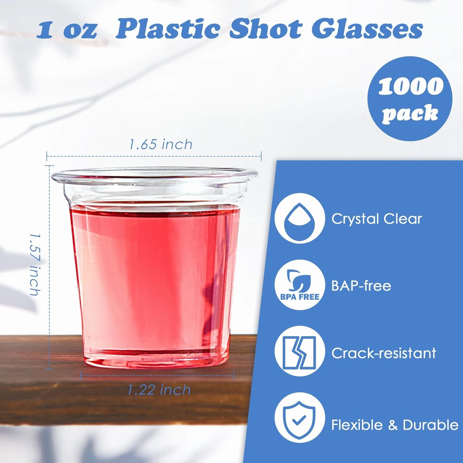 Lilymicky 1000 PACK 1 oz Plastic Shot Glasses, 1 Ounce Clear Disposable Party Cups for Vodka, Whiskey, Tequila, Mini Plastic Containers for Sauce, and Sample Tasting