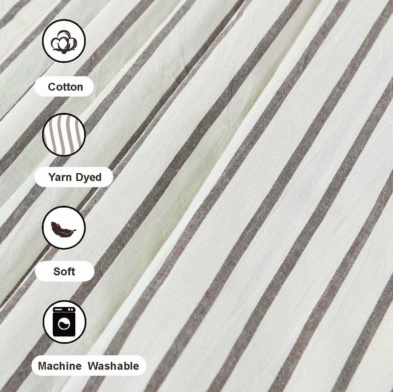 Linen Button Farmhouse Beige Shower Curtain,Bowknot,Linen and Cotton Woven Fabric,Pleated Brown Stripe,Country Style,72x72 in