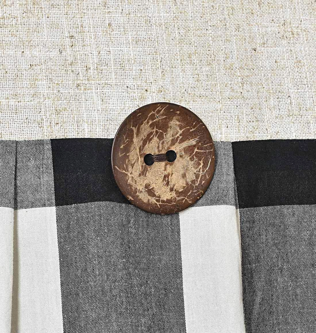 Linen Button Farmhouse Shower Curtain,Linen and Cotton Fabric,Pleated Black and White Buffalo Plaid Checked Pattern,Country Style,72x72 in