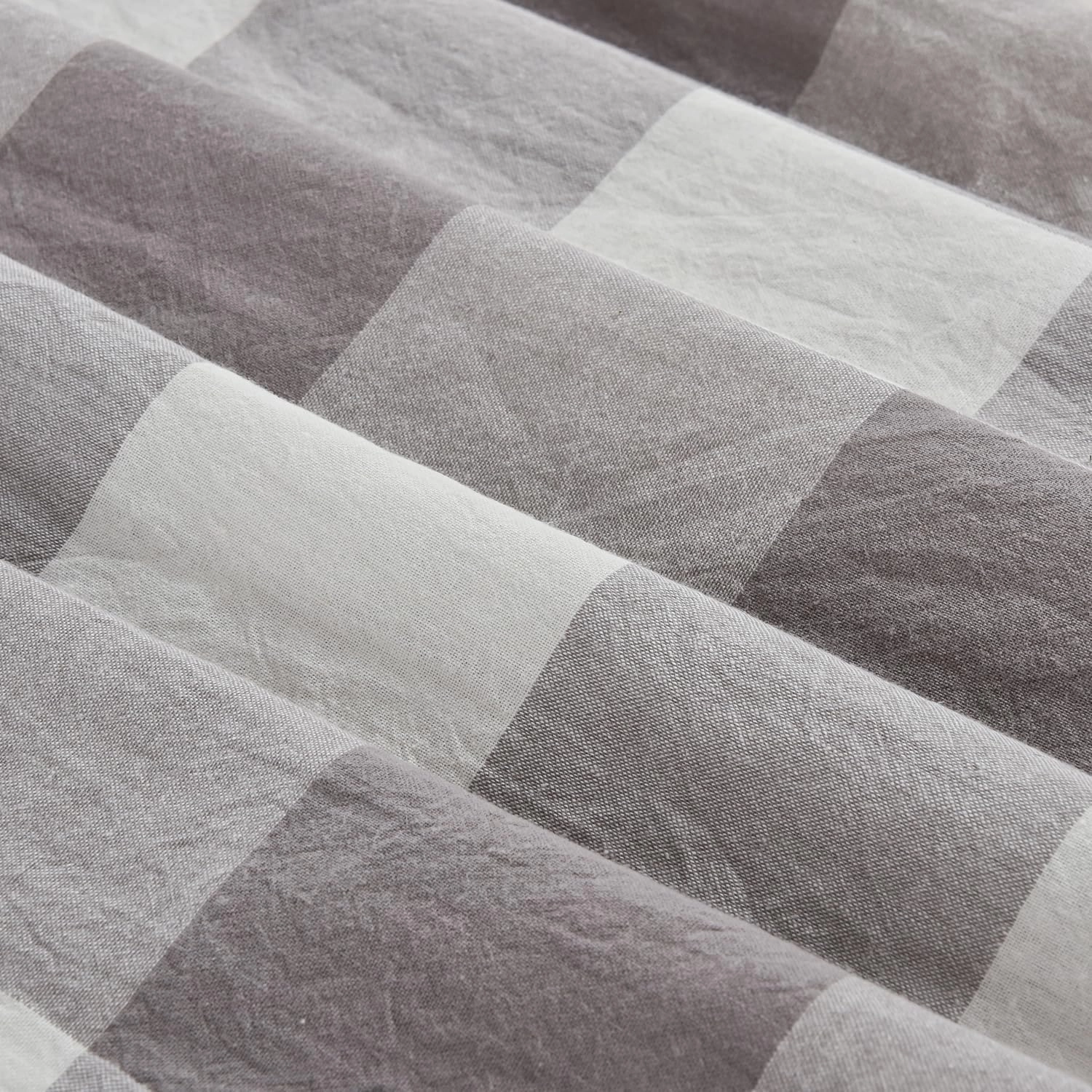 Linen Button Farmhouse Shower Curtain,Linen and Cotton Fabric,Pleated Gray and White Buffalo Plaid Checked Pattern,Country Style,72x72 in