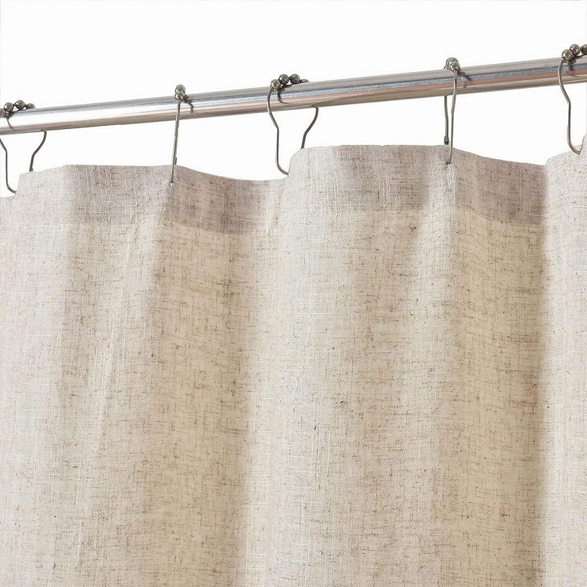 Linen Button Farmhouse Shower Curtain,Linen and Cotton Fabric,Pleated Gray and White Buffalo Plaid Checked Pattern,Country Style,72x72 in