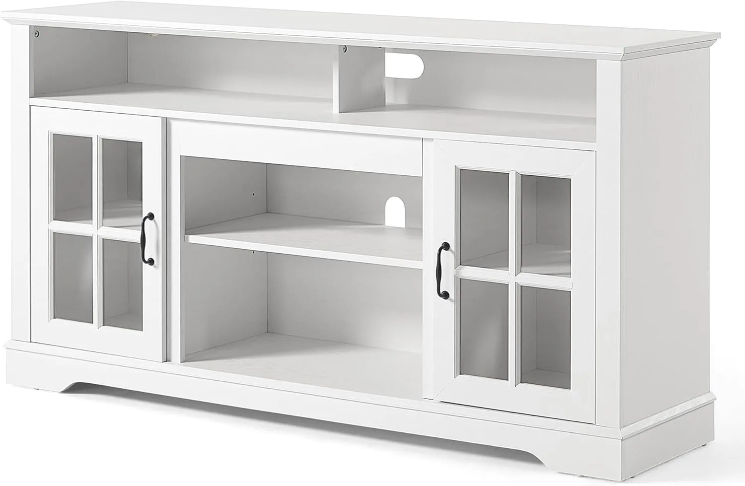 LINSY HOME TV Stand for 65 Inch TV, 32" Tall Entertainment Center with LED Lights and Glass Door Storage Cabinet, Modern Farmhouse Wood TV Media Console Table for Living Room, Bedroom, White