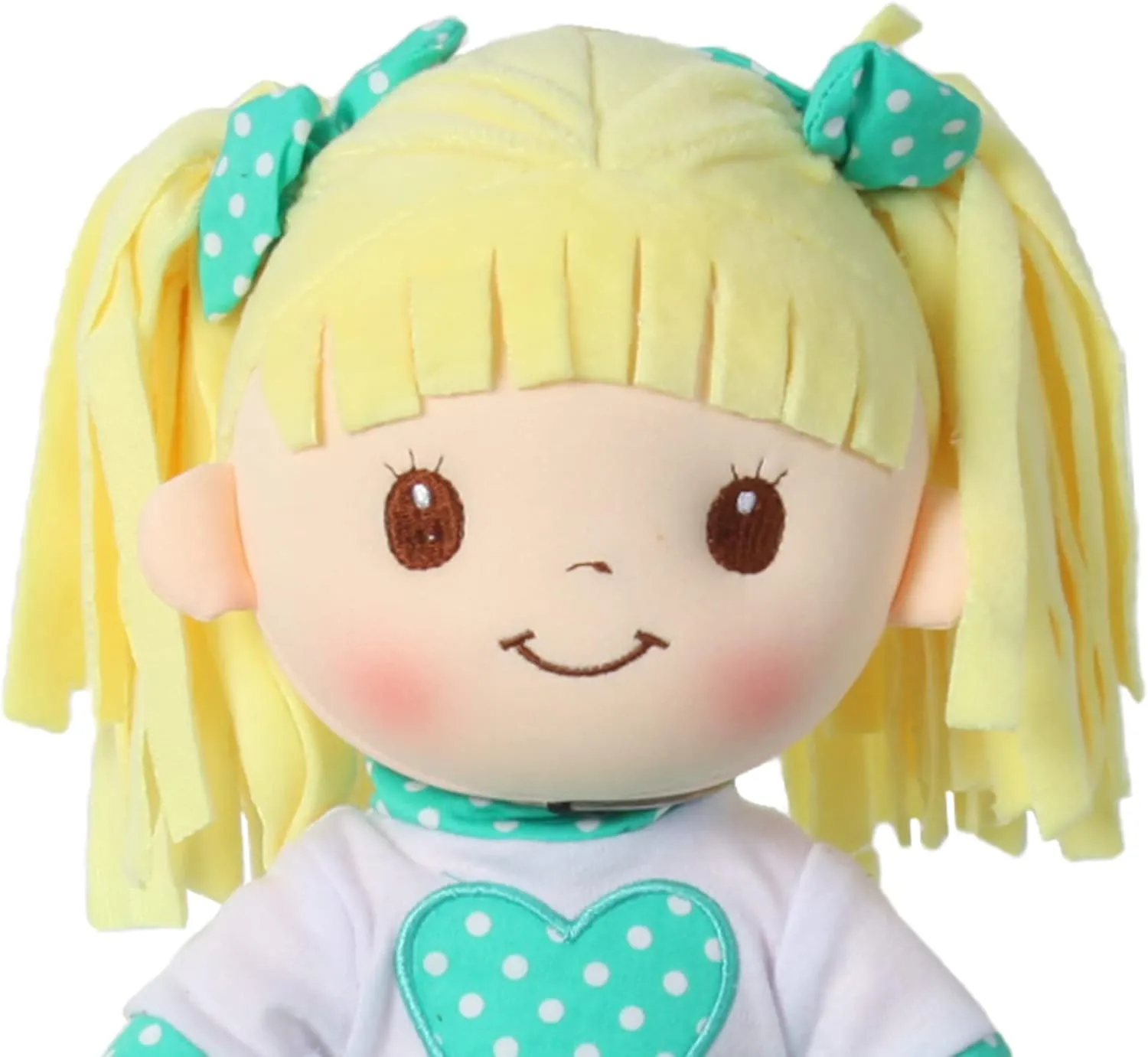 Linzy Toys, 16" Little Sweet Hearts Interactive Soft Plush RAG Doll, Embroidered FACE & Removable Clothes, Educational Doll, Muñecas de trapo para niña,Turquoise,90961-TURQUOISE