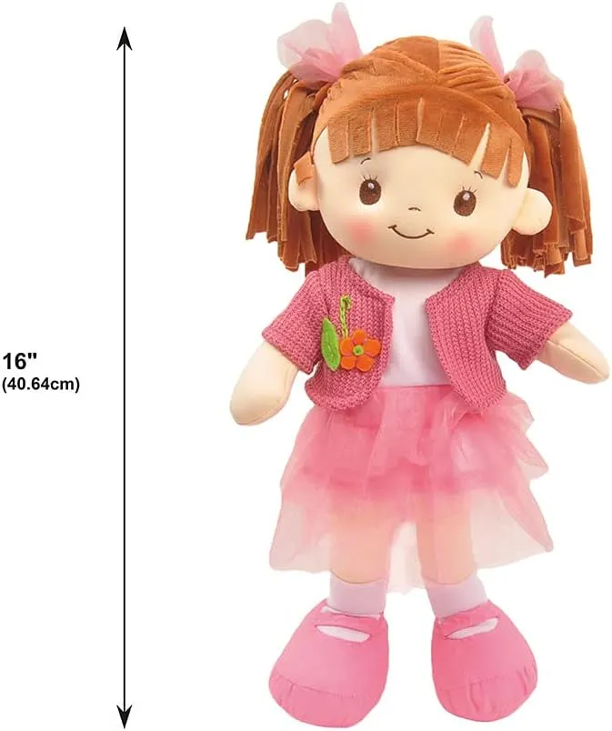 Linzy Toys, 16"" Little Sweet Hearts Interactive Soft Plush RAG Doll, Embroidered FACE & Removable Clothes (90960)