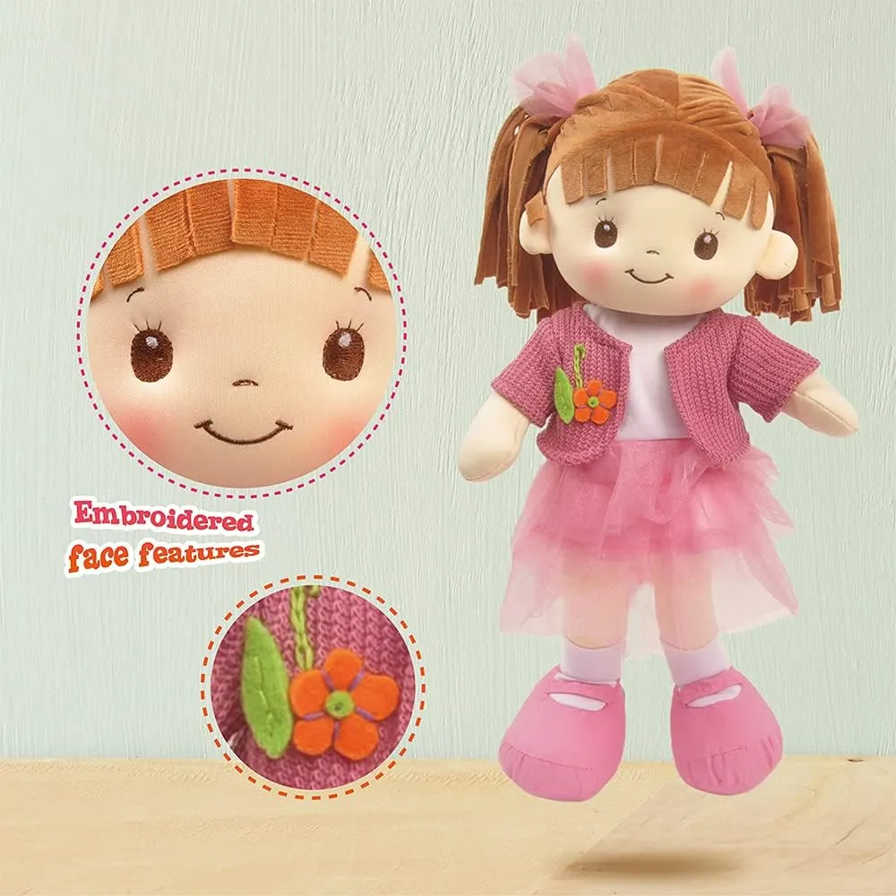 Linzy Toys, 16"" Little Sweet Hearts Interactive Soft Plush RAG Doll, Embroidered FACE & Removable Clothes (90960)