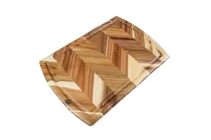 Lipper International Acacia Herringbone Cutting and Serving Board with Juice Well and Inset Handles for Chopping Meats, Fruits and Vegetables, 18" x 12" x 3/4" Thick