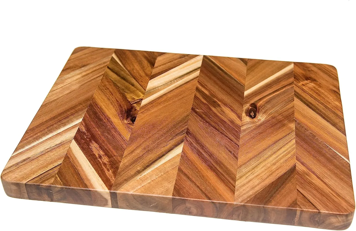 Lipper International Acacia Herringbone Rectangular Cutting and Serving Board with Inset Handles for Chopping Meats, Fruits and Vegetables, Medium, 12" x 16" x 1" Thick