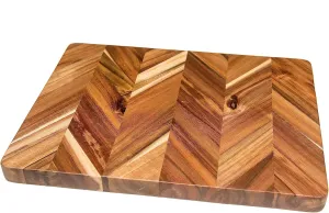 Lipper International Acacia Herringbone Rectangular Cutting and Serving Board with Inset Handles for Chopping Meats, Fruits and Vegetables, Medium, 12" x 16" x 1" Thick
