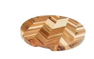 Lipper International Acacia Herringbone Round Cutting and Serving Board with Inset Handles for Chopping Meats, Fruits and Vegetables, 14" Diameter x 1" Thick
